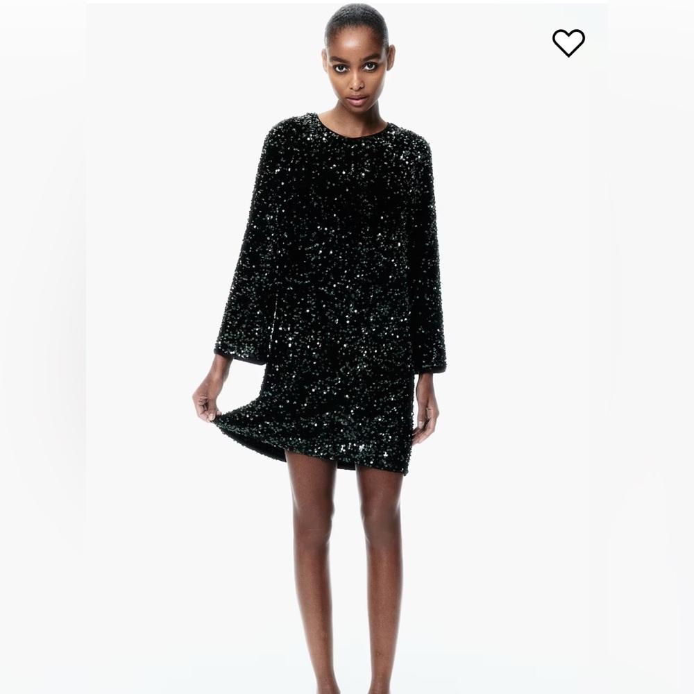 H&M Dark Green - Black Sequins A-Line Mini Dress Size Medium
